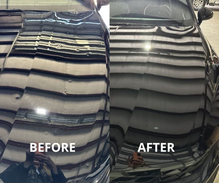 Before and after hail repair — Hood — PDR Under Light